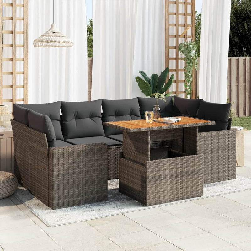 7 Piece Garden Sofa Set with Cushions Grey Poly Rattan Payday Deals