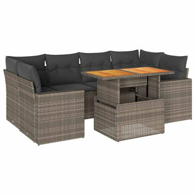 7 Piece Garden Sofa Set with Cushions Grey Poly Rattan Payday Deals