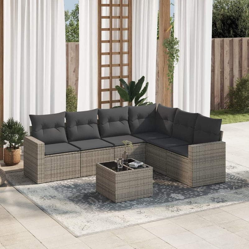 7 Piece Garden Sofa Set with Cushions Grey Poly Rattan Payday Deals