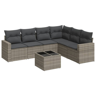 7 Piece Garden Sofa Set with Cushions Grey Poly Rattan Payday Deals