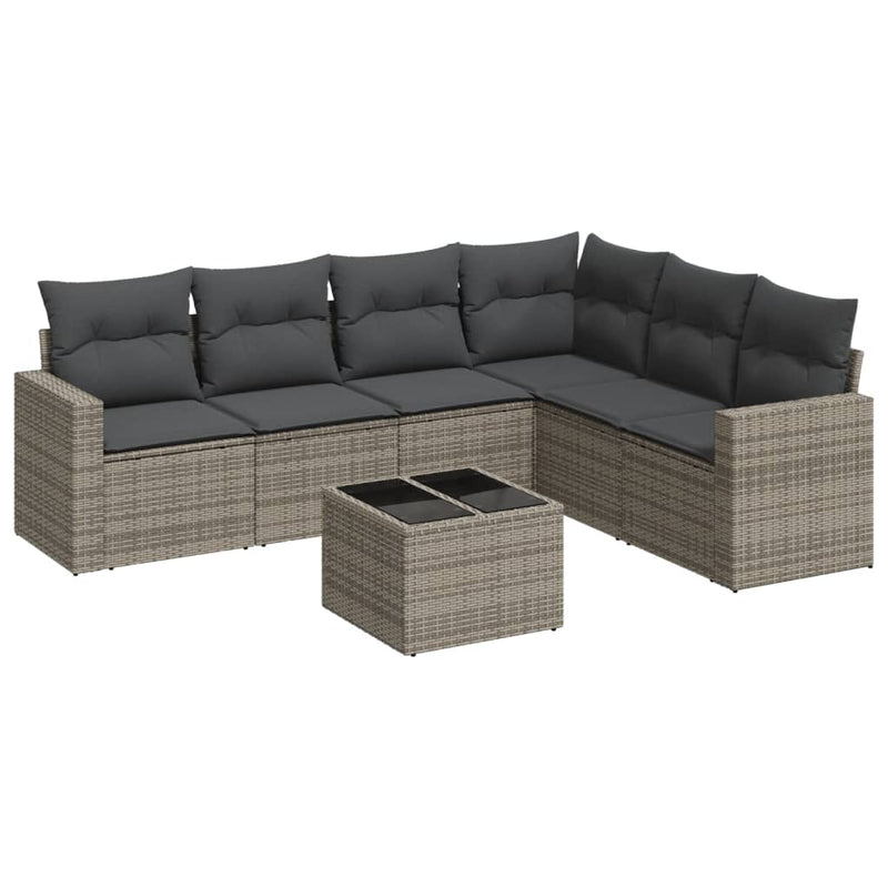 7 Piece Garden Sofa Set with Cushions Grey Poly Rattan Payday Deals