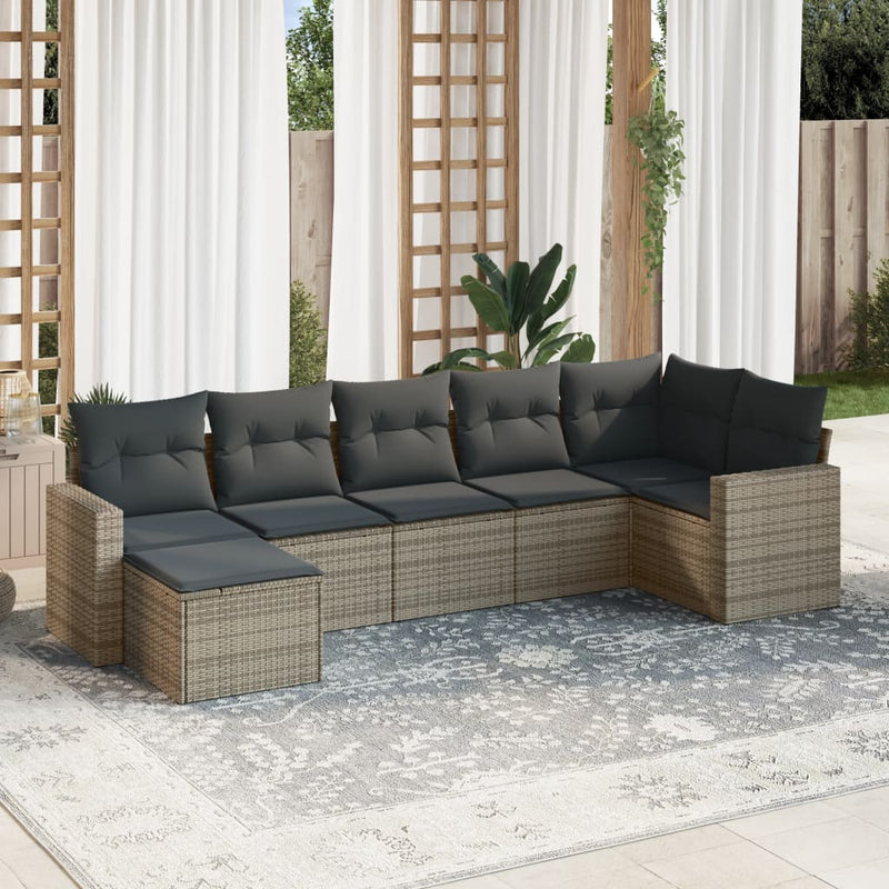 7 Piece Garden Sofa Set with Cushions Grey Poly Rattan Payday Deals