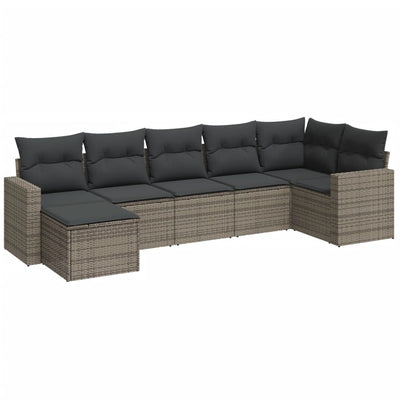 7 Piece Garden Sofa Set with Cushions Grey Poly Rattan Payday Deals