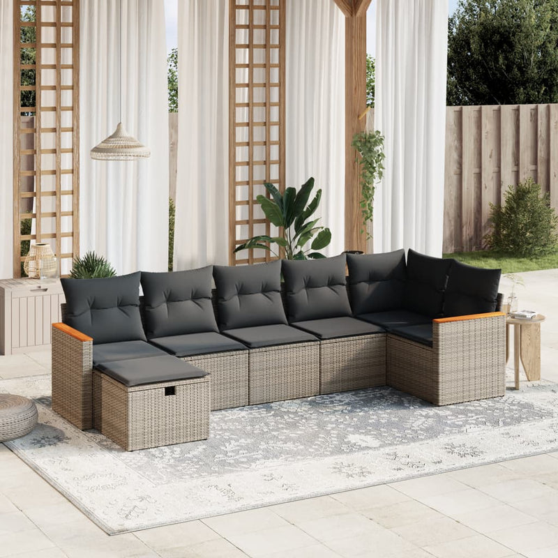 7 Piece Garden Sofa Set with Cushions Grey Poly Rattan Payday Deals