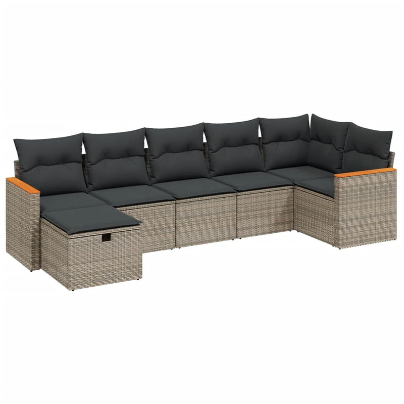 7 Piece Garden Sofa Set with Cushions Grey Poly Rattan Payday Deals