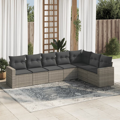 7 Piece Garden Sofa Set with Cushions Grey Poly Rattan