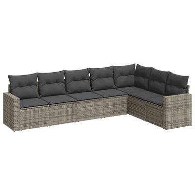 7 Piece Garden Sofa Set with Cushions Grey Poly Rattan Payday Deals