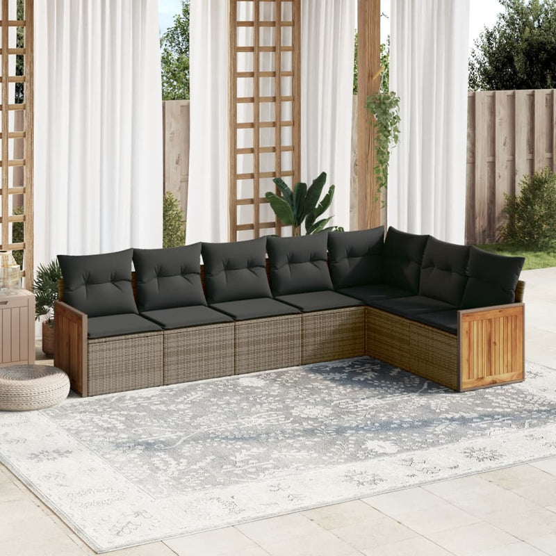 7 Piece Garden Sofa Set with Cushions Grey Poly Rattan Payday Deals