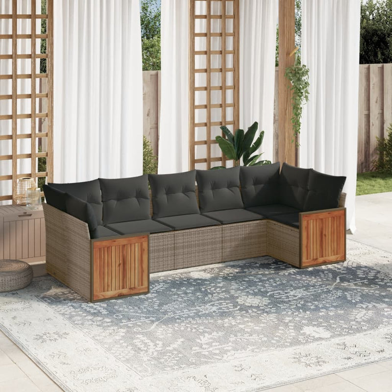 7 Piece Garden Sofa Set with Cushions Grey Poly Rattan Payday Deals