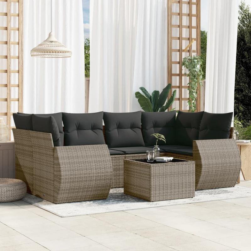 7 Piece Garden Sofa Set with Cushions Grey Poly Rattan Payday Deals