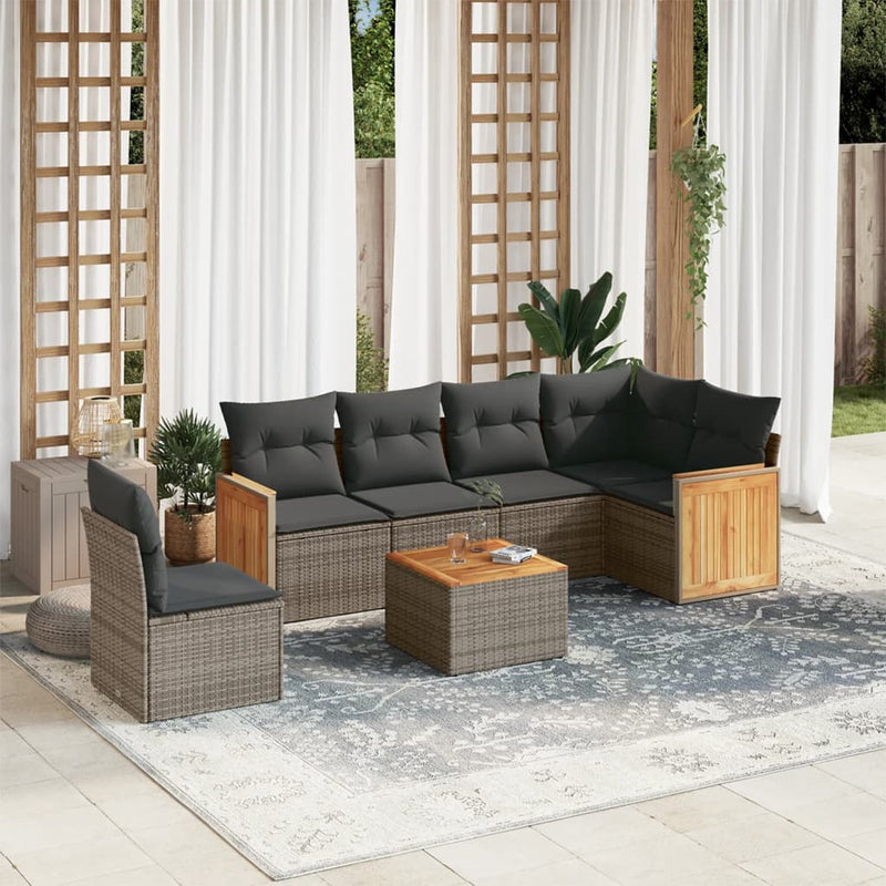 7 Piece Garden Sofa Set with Cushions Grey Poly Rattan Payday Deals