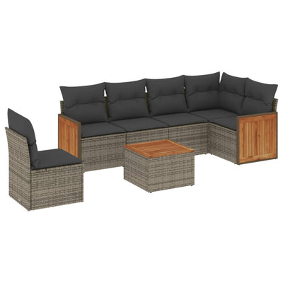 7 Piece Garden Sofa Set with Cushions Grey Poly Rattan Payday Deals