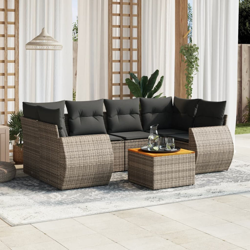 7 Piece Garden Sofa Set with Cushions Grey Poly Rattan Payday Deals