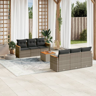 7 Piece Garden Sofa Set with Cushions Grey Poly Rattan