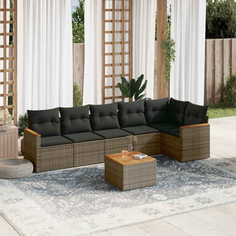 7 Piece Garden Sofa Set with Cushions Grey Poly Rattan Payday Deals