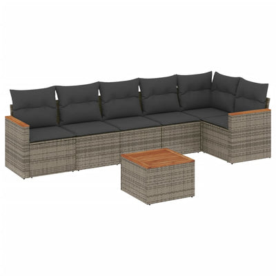 7 Piece Garden Sofa Set with Cushions Grey Poly Rattan Payday Deals