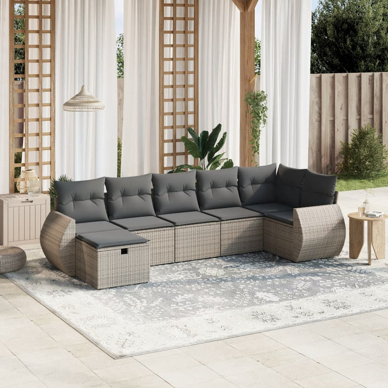 7 Piece Garden Sofa Set with Cushions Grey Poly Rattan Payday Deals