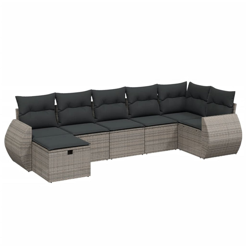 7 Piece Garden Sofa Set with Cushions Grey Poly Rattan Payday Deals