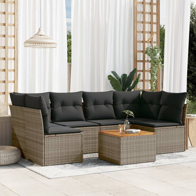 7 Piece Garden Sofa Set with Cushions Grey Poly Rattan