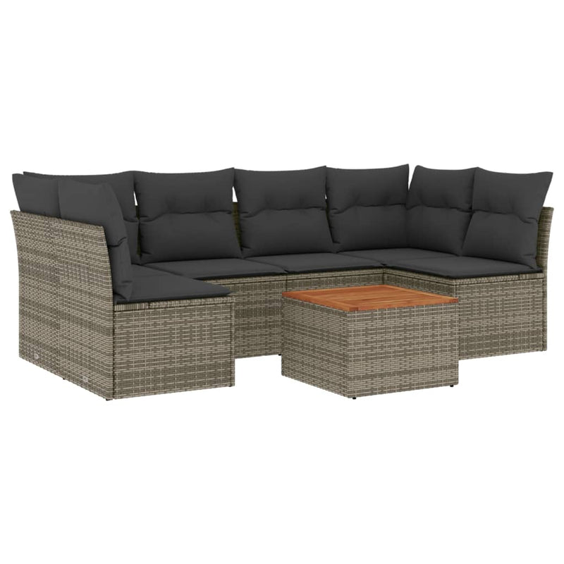 7 Piece Garden Sofa Set with Cushions Grey Poly Rattan Payday Deals