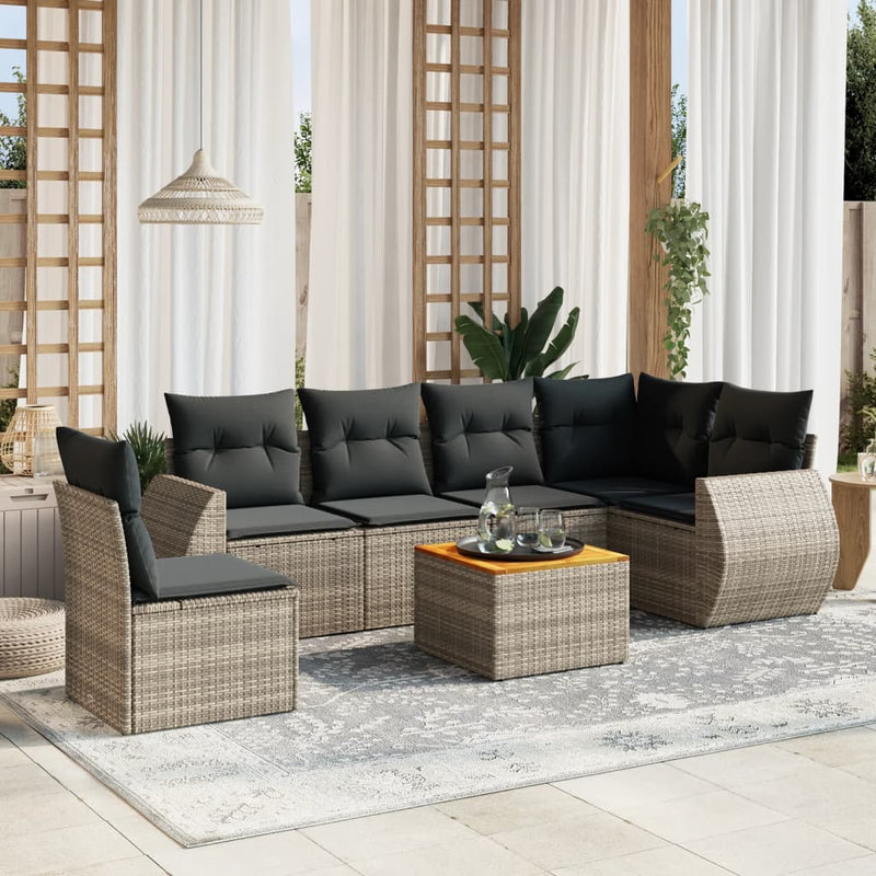 7 Piece Garden Sofa Set with Cushions Grey Poly Rattan Payday Deals