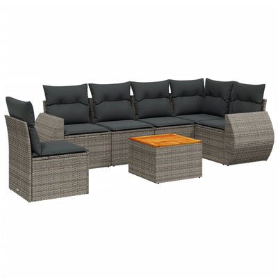 7 Piece Garden Sofa Set with Cushions Grey Poly Rattan Payday Deals