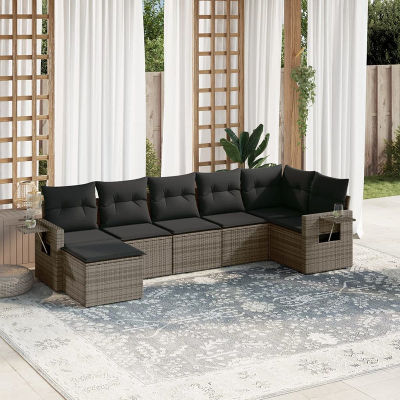 7 Piece Garden Sofa Set with Cushions Grey Poly Rattan Payday Deals