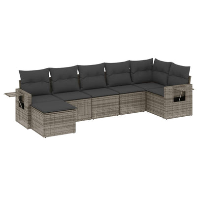 7 Piece Garden Sofa Set with Cushions Grey Poly Rattan Payday Deals