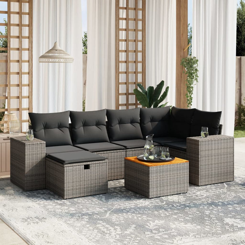 7 Piece Garden Sofa Set with Cushions Grey Poly Rattan Payday Deals