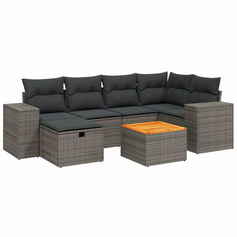 7 Piece Garden Sofa Set with Cushions Grey Poly Rattan Payday Deals