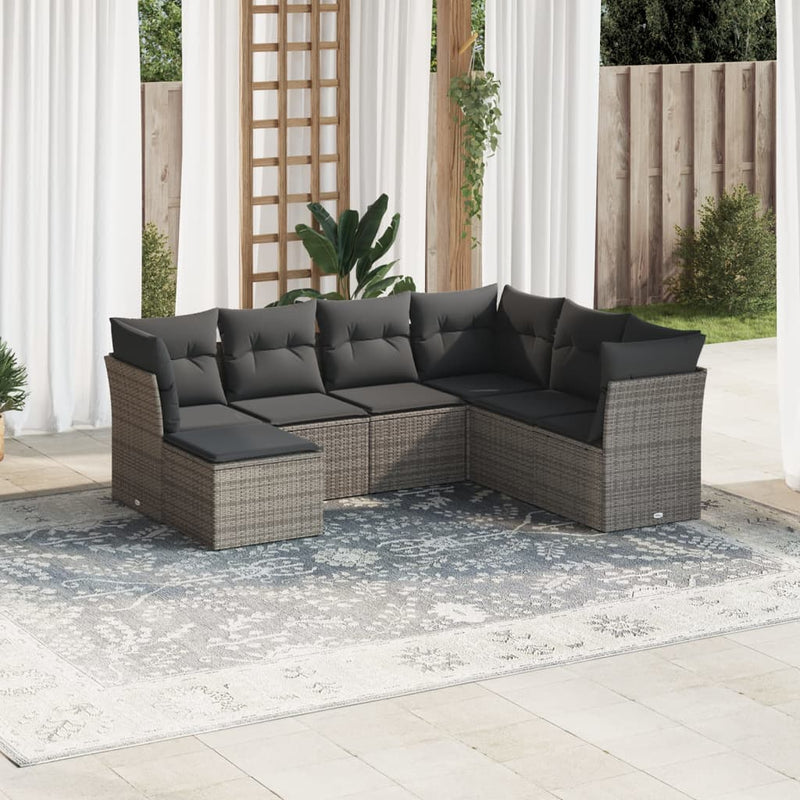 7 Piece Garden Sofa Set with Cushions Grey Poly Rattan Payday Deals