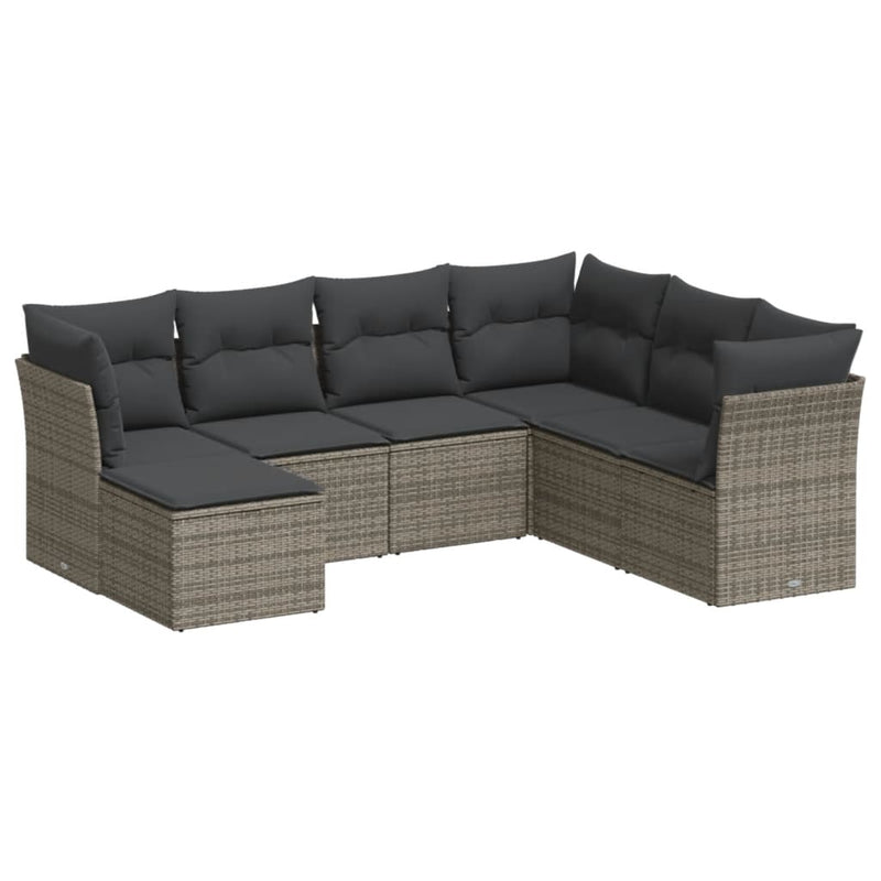 7 Piece Garden Sofa Set with Cushions Grey Poly Rattan Payday Deals