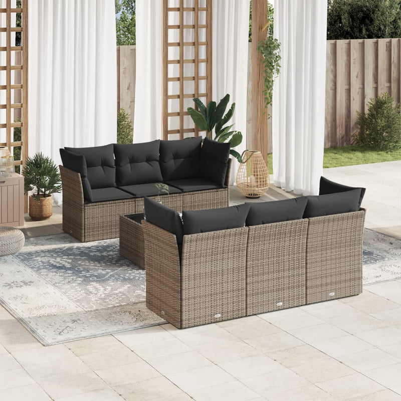 7 Piece Garden Sofa Set with Cushions Grey Poly Rattan Payday Deals