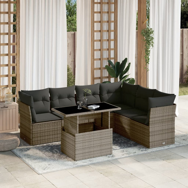 7 Piece Garden Sofa Set with Cushions Grey Poly Rattan Payday Deals