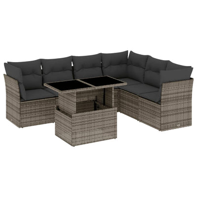 7 Piece Garden Sofa Set with Cushions Grey Poly Rattan Payday Deals