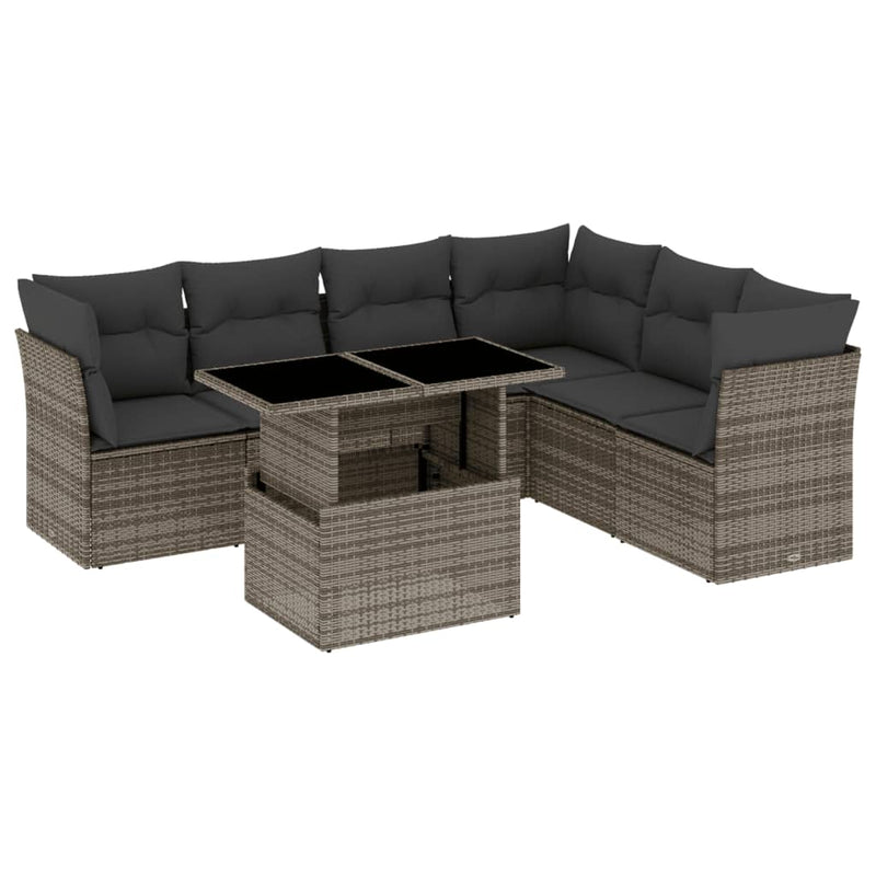 7 Piece Garden Sofa Set with Cushions Grey Poly Rattan Payday Deals