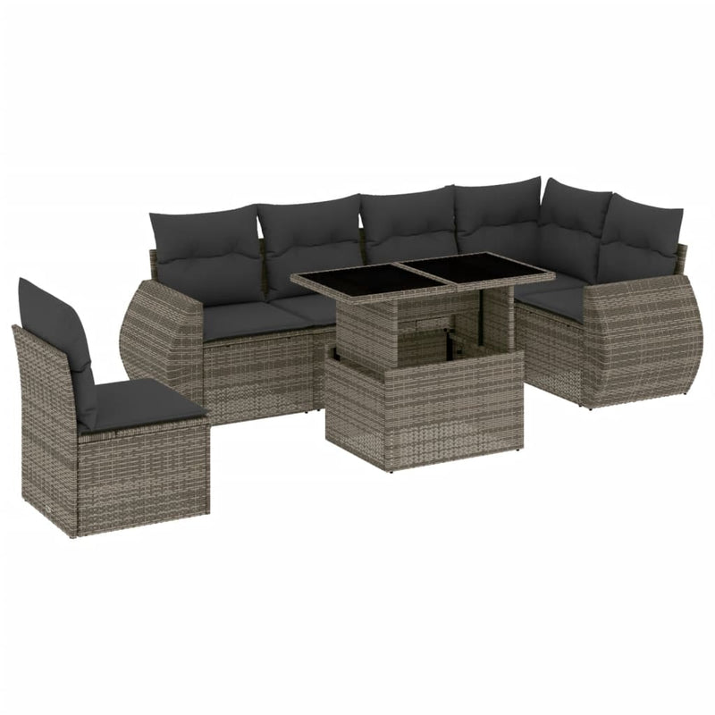 7 Piece Garden Sofa Set with Cushions Grey Poly Rattan Payday Deals