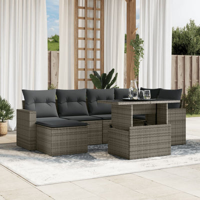 7 Piece Garden Sofa Set with Cushions Grey Poly Rattan