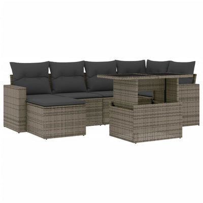 7 Piece Garden Sofa Set with Cushions Grey Poly Rattan Payday Deals