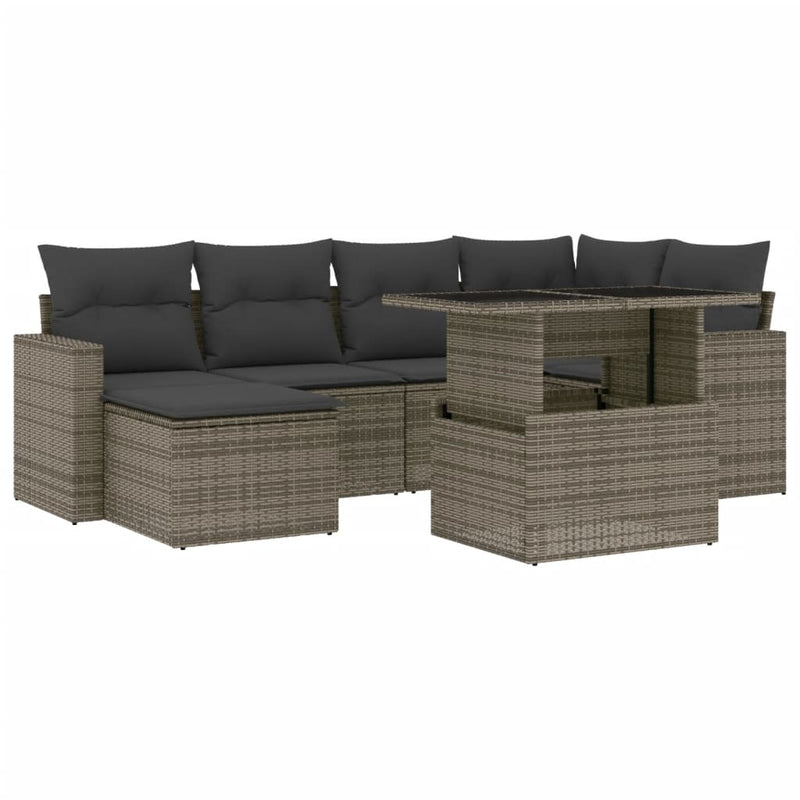 7 Piece Garden Sofa Set with Cushions Grey Poly Rattan Payday Deals