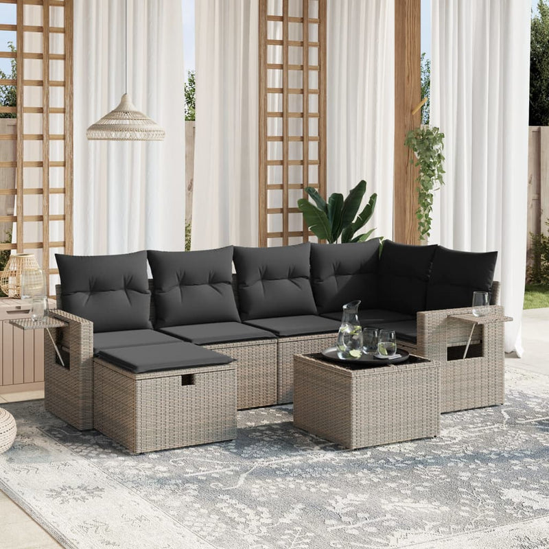 7 Piece Garden Sofa Set with Cushions Grey Poly Rattan Payday Deals