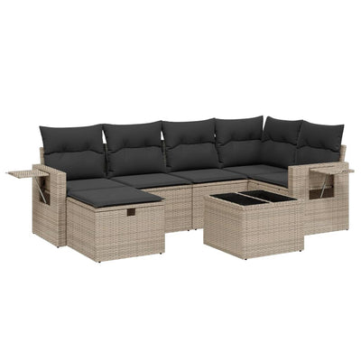 7 Piece Garden Sofa Set with Cushions Grey Poly Rattan Payday Deals