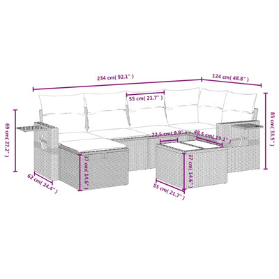 7 Piece Garden Sofa Set with Cushions Grey Poly Rattan Payday Deals