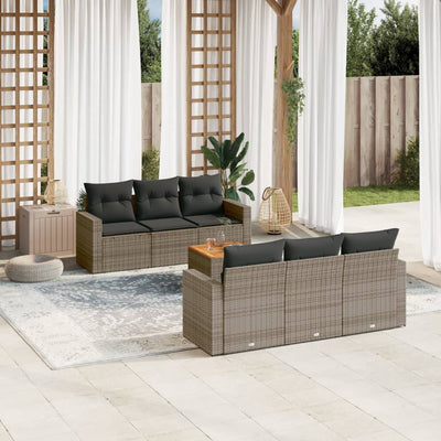 7 Piece Garden Sofa Set with Cushions Grey Poly Rattan