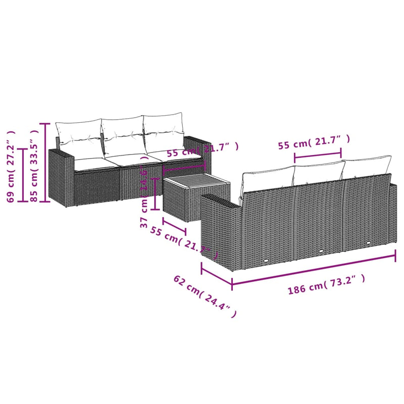 7 Piece Garden Sofa Set with Cushions Grey Poly Rattan Payday Deals