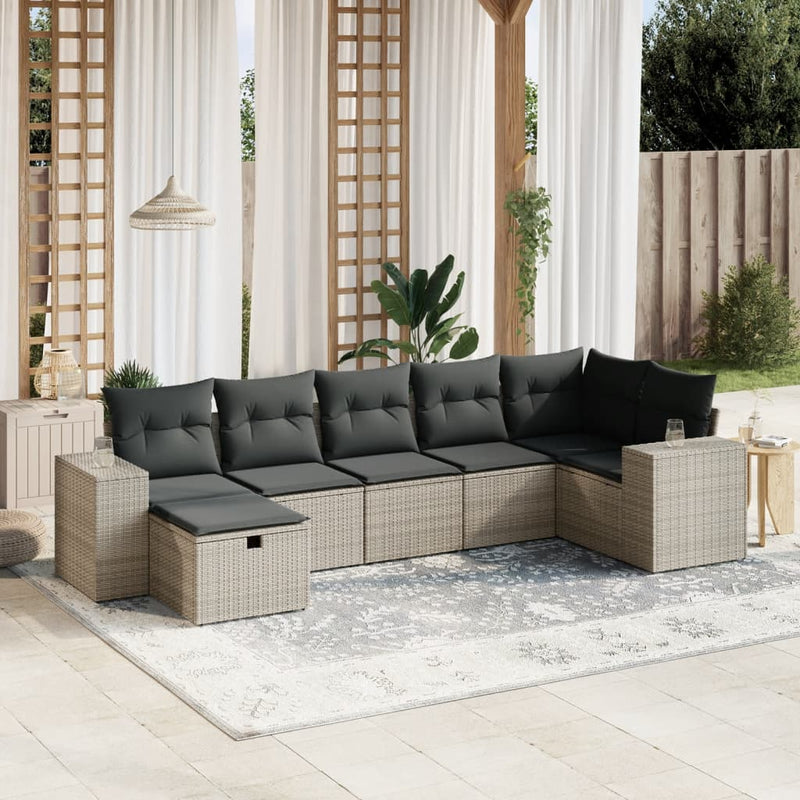 7 Piece Garden Sofa Set with Cushions Grey Poly Rattan Payday Deals