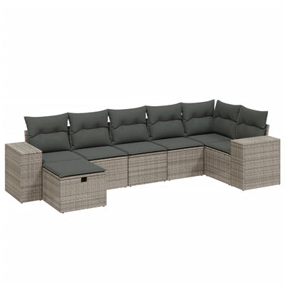 7 Piece Garden Sofa Set with Cushions Grey Poly Rattan Payday Deals