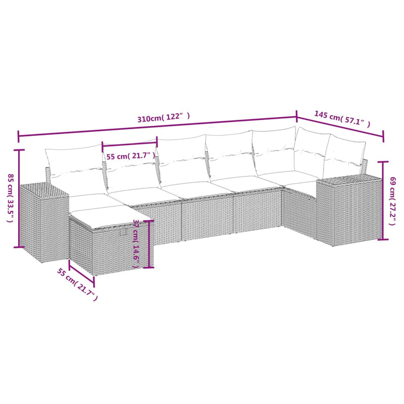 7 Piece Garden Sofa Set with Cushions Grey Poly Rattan Payday Deals