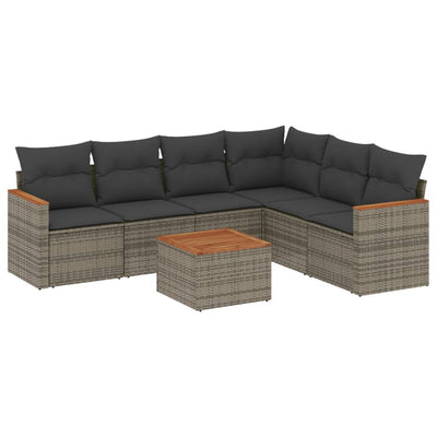 7 Piece Garden Sofa Set with Cushions Grey Poly Rattan Payday Deals