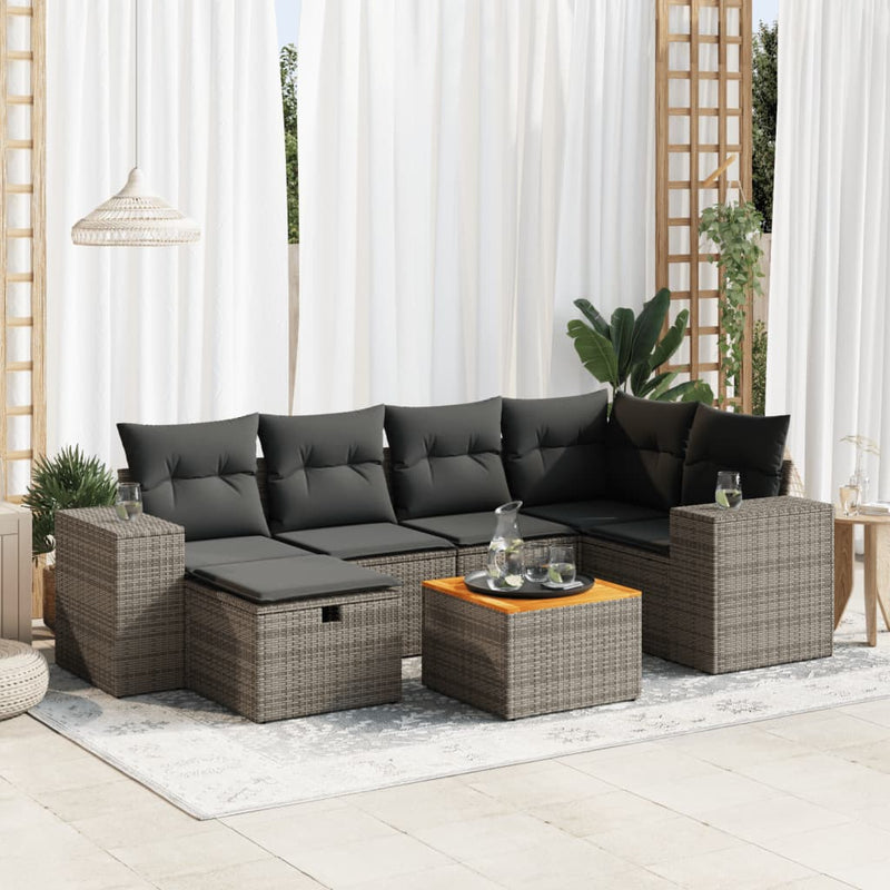 7 Piece Garden Sofa Set with Cushions Grey Poly Rattan Payday Deals